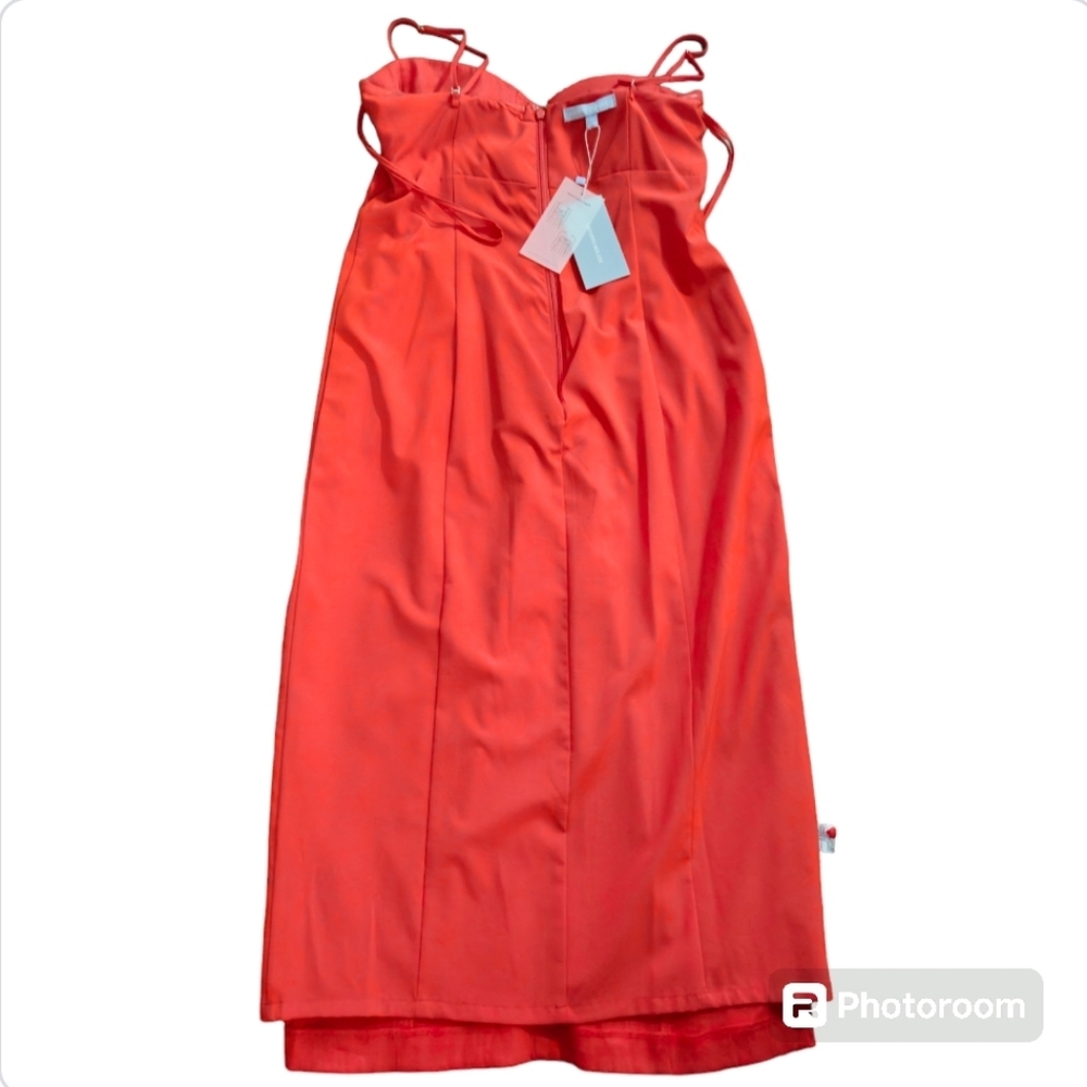 NWT Antonio Melani Marcie Stretch Linen Red Midi Dress Sweetheart Neck 10 - Picture 9 of 15